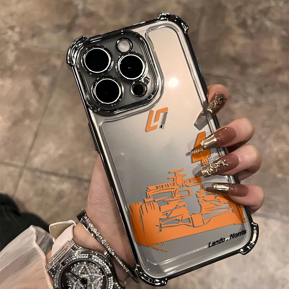 Plating Phone Case For iPhone 17 16e 16 15 14 13 12 11 Pro Max XR Mini Air Plus Anti-Fall L-Lando Norris Airbag