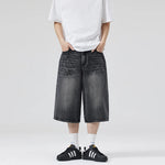 American Lightning Crack Black Grey Jeans, Men's Straight Tube Loose Wide Leg Shorts, Y2k Street Hip Hop Sevens