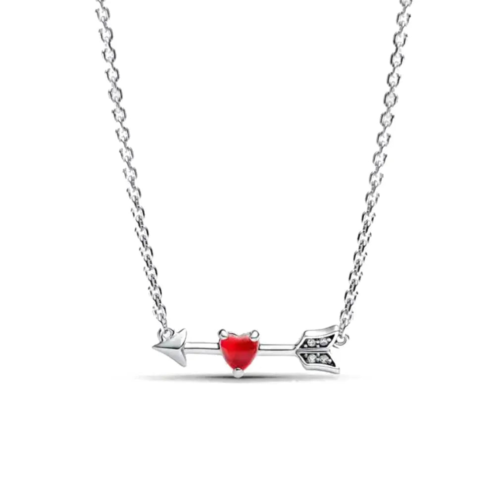 New 925 Silver bow Heart-shaped Ring Necklace Suitable for Valentine's Day,Holiday Gifts for Women DIY High-end ,Fashion Jewelry