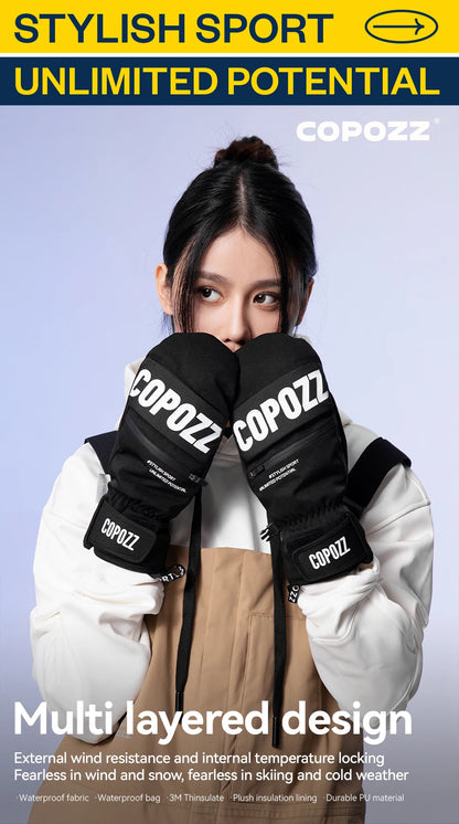 COPOZZ Upgrade Thicken Ski Gloves Winter Men Women 3M Thinsulate Thermal Snowboard Gloves Waterproof Warm Mittens Ski Gloves