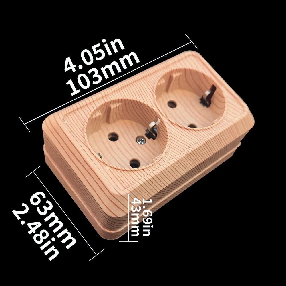 Wood Paint Wall Surface 2 Sockets Plugs EU Exterior Electrical Outlets With Ground Outdoor Power Socket Flame Retardant Plastic