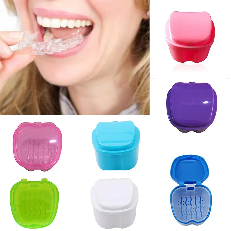 Caja de almacenamiento para dentaduras postizas con cesta colador, caja para dientes postizos, funda para retenedores de ortodoncia