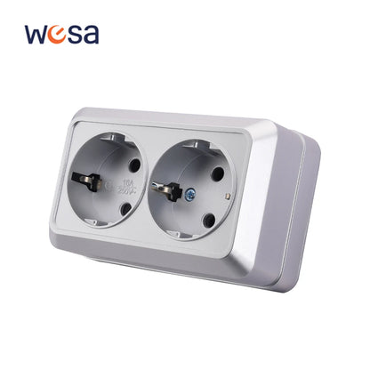 Silvery Wall Surface Button, Light Switch, EU Spray Paint Plastic Outdoor 1 Gang 1 Way, Wall Exterior Rocker On/Off  Switch, WESA