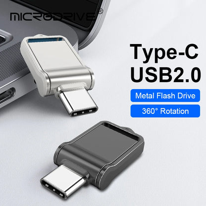 2-in-1 Mini Metal OTG Type-C Pen Drive USB Memory Stick 16GB 32GB 128GB 256G 512G Type-C Pendrive