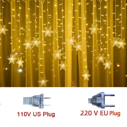 Christmas Snowflakes String Lights Flashing Fairy Curtain Garland Outdoor For Holiday Party New Year 2025 Decoration