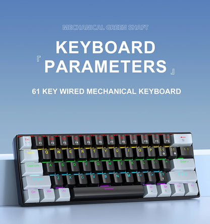 APAYADO K61 Mini Mechanical Keyboard, Wired, 61 Keys, Phantom RGB, Black/White Red/Blue Mechanical Switch for Gaming, 60% Portable