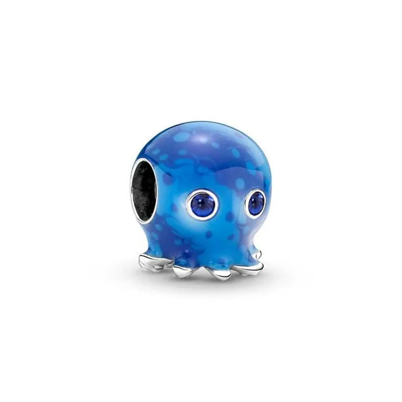 Nuevo colgante de plata 925 compatible con pulsera original, joyas para mujer, serie azul, colgante de pulpo, delfín, búho, camaleón
