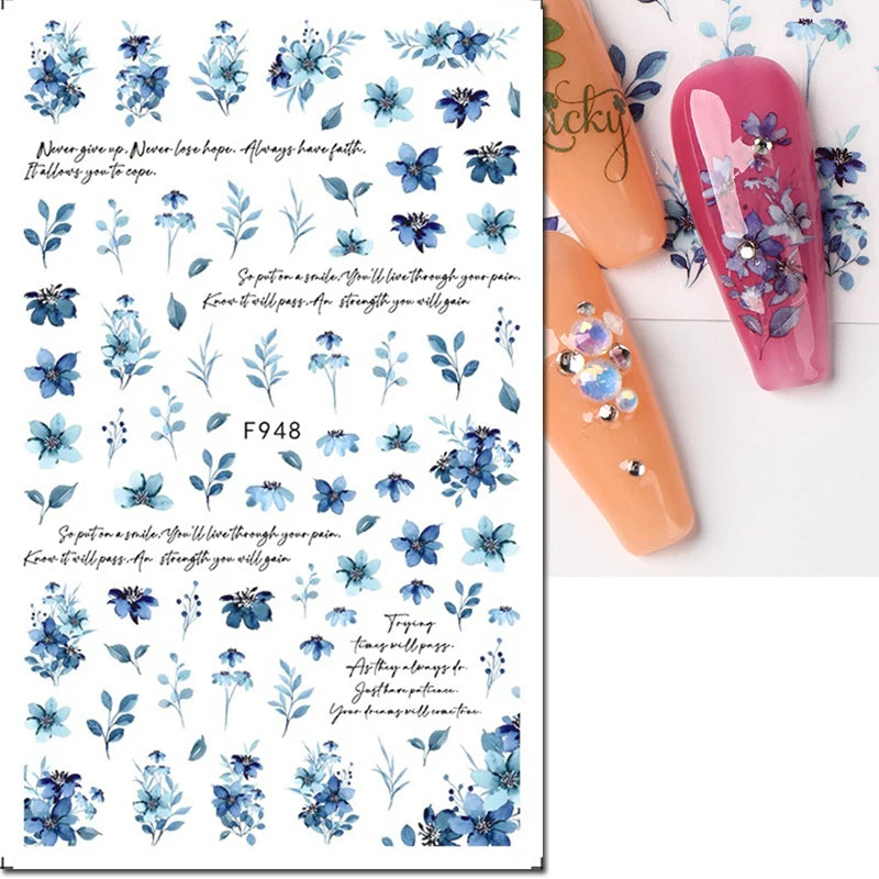 3d Nail Art Decals Tropical Palm Leaves Flowers Laces Faces Adhesive Sliders Nail Stickers Decoration For Nail Manicure