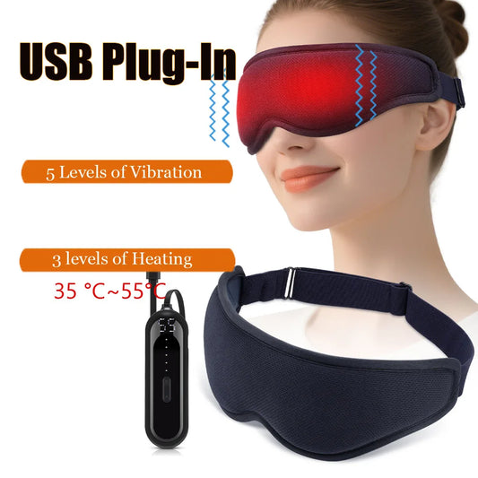 3D Sleep Eye Mask Hot Steam Compress Eyes Cover Vibration Eye Massager Sleeping Electrical Temperature Control Blindfold