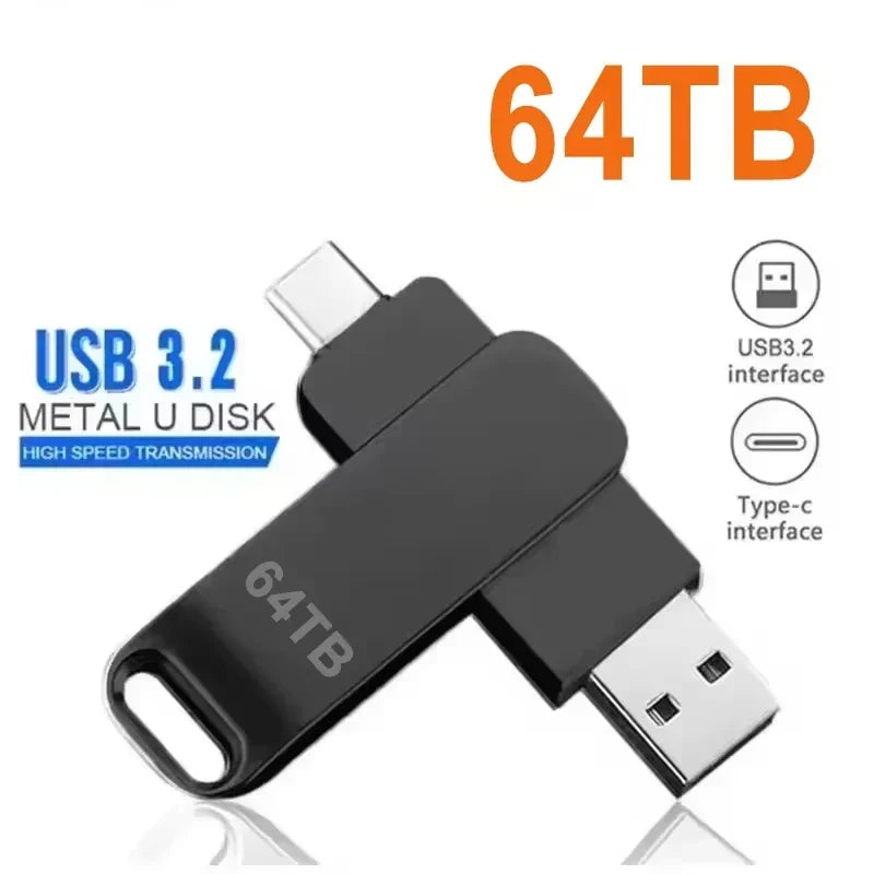 64TB USB 3.2 Flash Drives High-Speed Transfer Metal Pendrive Memory Card Pendrive Flash Disk Memoria Waterproof Stick 2026 New