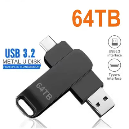 64TB USB 3.2 Flash Drives High-Speed Transfer Metal Pendrive Memory Card Pendrive Flash Disk Memoria Waterproof Stick 2026 New