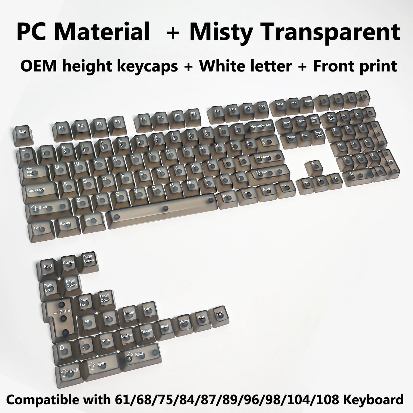 Full Sets Transparent Keycaps for Mechanical Keyboard Front/Side/None Print RGB Backlit Full/Misty Transparent Keycap 130+ Key