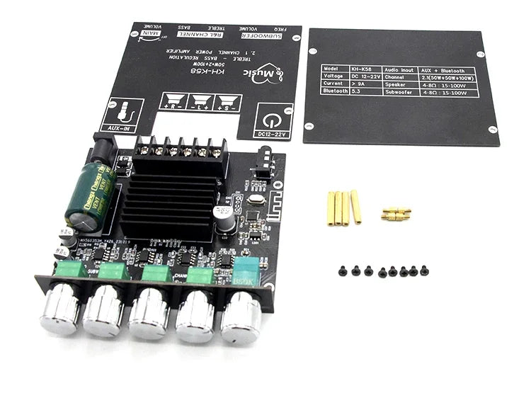 2.1 Channel Bluetooth 5.0 Subwoofer Amplifier Board 50W x 2 + 100W Power Audio Stereo Amplifier Board Bass AMP AUX