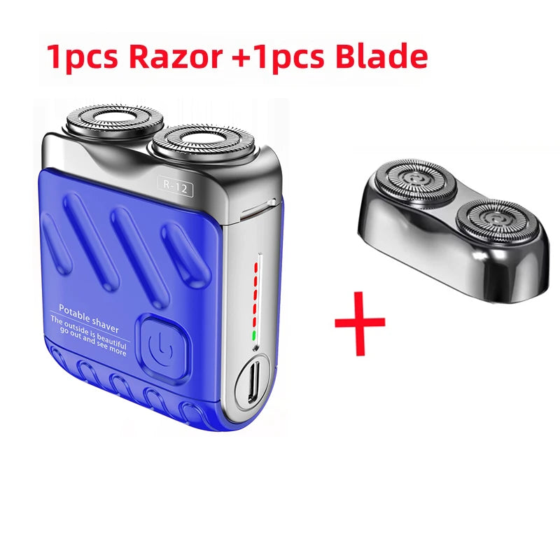 Mini Electric Shaver Dual Head Waterproof Type-C Rechargeable Shaver Travel Rotary Razor Men's Portable Hair Beard Trimmer Tool