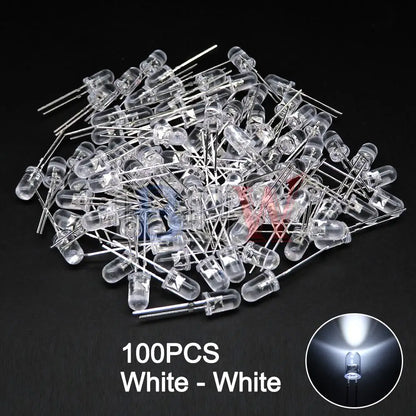 100PCS/LOT, 5mm LED Diode, F5 Assorted Kit, White Green Red Blue Yellow Orange Pink Purple Warm White DIY Light Emitting Diodes, IBUW