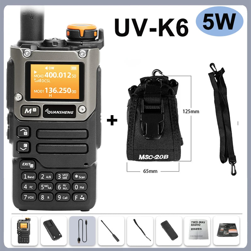 Quansheng UV-K6 Walkie Talkie 5W Radio de banda aérea Carga tipo C UHF VHF DTMF FM Scrambler NOAA Frecuencia inalámbrica Radio CB de dos vías