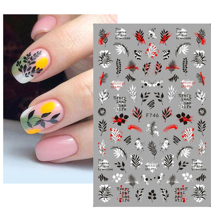 3d Nail Art Decals Tropical Palm Leaves Flowers Laces Faces Adhesive Sliders Nail Stickers Decoration For Nail Manicure