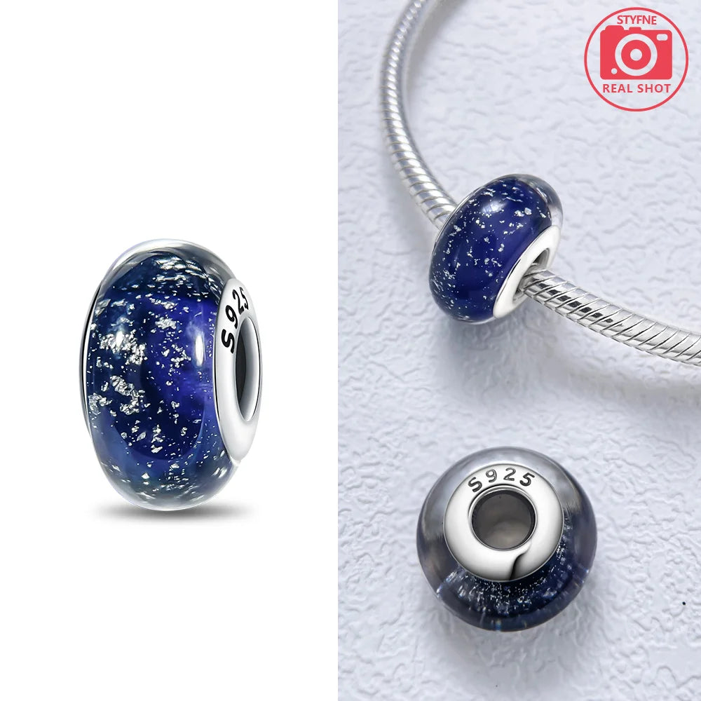 Original 925 Silver Charms Flower Blue Star Green Turtle Glass Beads Fit Bracelet Women DIY Gift Murano Jewelry Accessories
