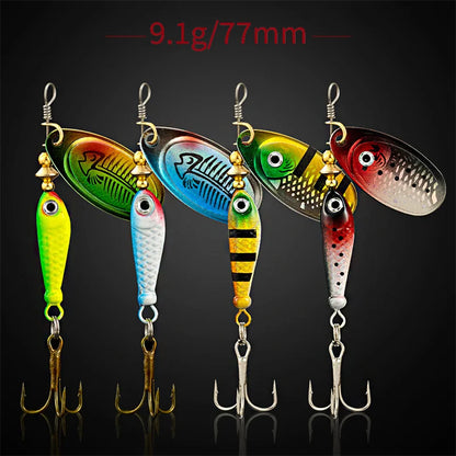 Rotating Metal Spinner Fishing Lures 9.1g 7cm Rotating Sequin Artificial Hard Baits Crap Bass Pike Treble Hook Fishing Tackle