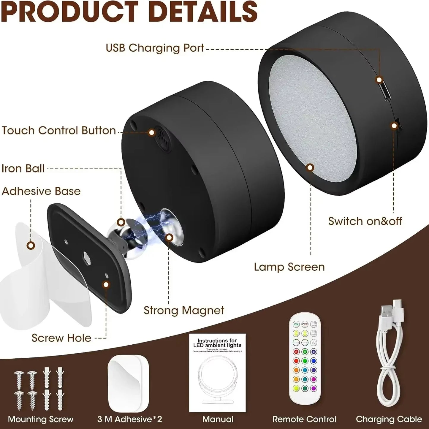 LED Wall Lights with Remote, Rechargeable Wall Mounted Reading Sconces Lamp 2000mAh, 3 Colors & Dimmable Magnetic 360° Rotation
