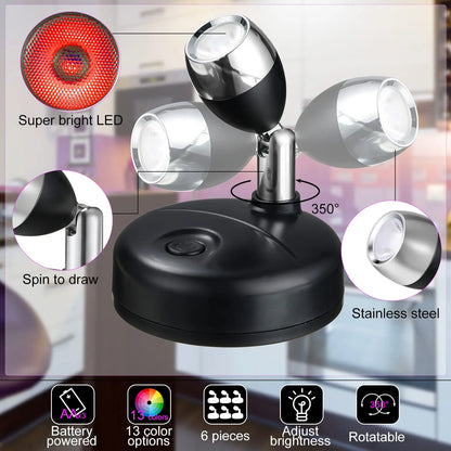 Battery Operated Spotlights, Indoor LED Wireless Spotlight, Indoor 13 Color Uplights with Rotatable Light Head, Stick-on Wall Hallway