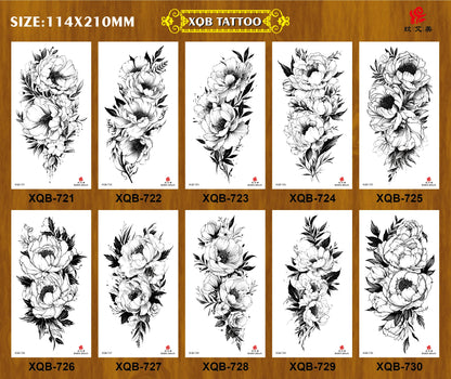 Black Flower Waterproof Temporary Tattoo Sticker, Beauty Butterfly Rose for Women, 3D Flash Body Arm Art Washable Fake Tattoos