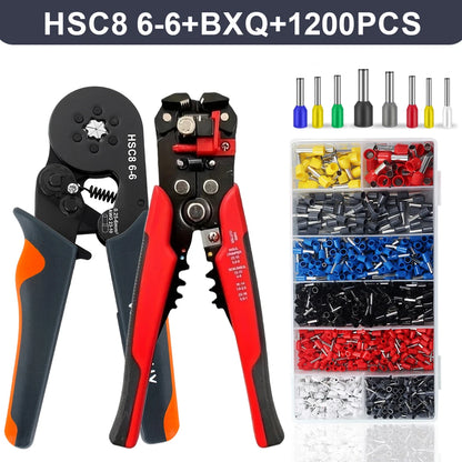 Self-Adjusting Wire Strippers and Crimper Tool,Hexagonal Self-Adjustable Ratchet Ferrule Crimping Tool Kit with Wire Terminals