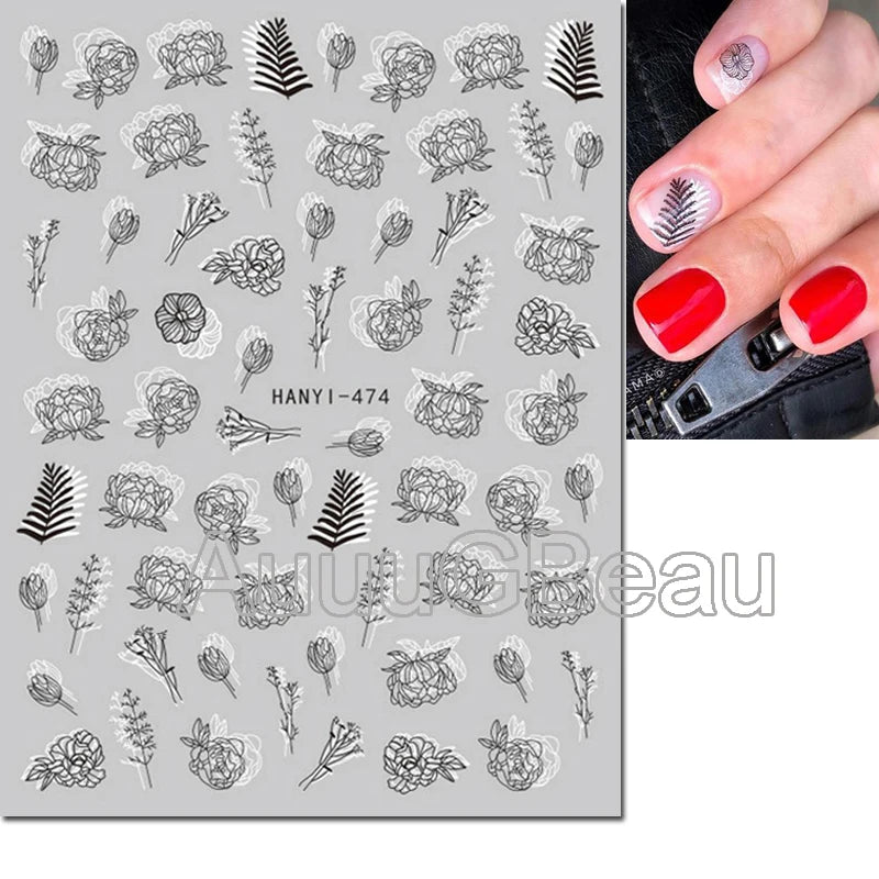 3d Nail Art Decals Tropical Palm Leaves Flowers Laces Faces Adhesive Sliders Nail Stickers Decoration For Nail Manicure