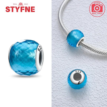 925 Sterling Silver Blue Series Crystal Enamel Murano Charm Bead Fits Original Bracelet for Women DIY Fine Jewelry Gifts