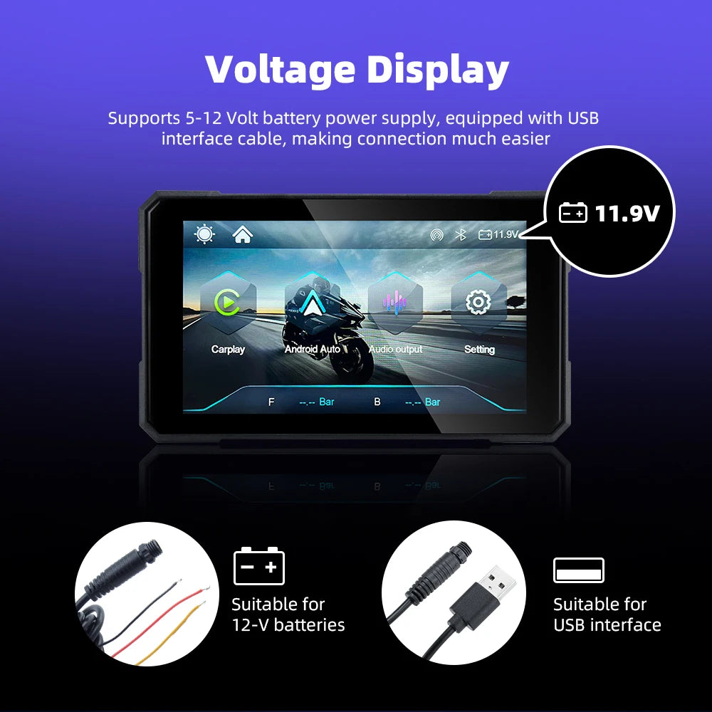 EKIY 5.0 inch Portable Digital Dashboard Motorcycle Navigation GPS Removable Display Screen Wireless CarPlay Moto Android Auto