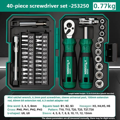 TUOSEN 40 Piece Ratchet Wrench And Screwdriver Comprehensive Set High Hardnes Swear Resistant Durable
