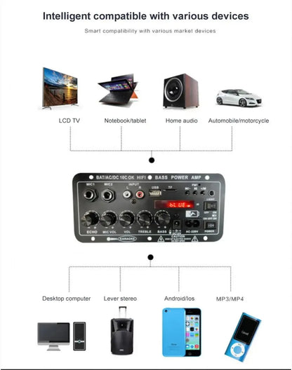 Woopker Power Amplification Board D10C BT 5.0 Dual Microphone Subwoofer Battery Rechargeable Digital Amplifier Board Karaoke