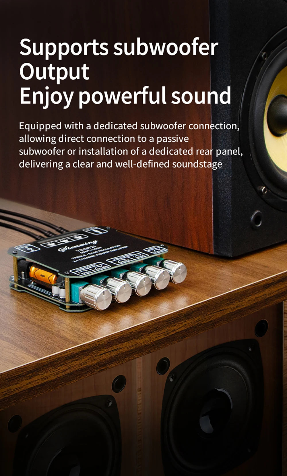 2.1 Channel Bluetooth 5.0 Subwoofer Amplifier Board 50W x 2 + 100W Power Audio Stereo Amplifier Board Bass AMP AUX