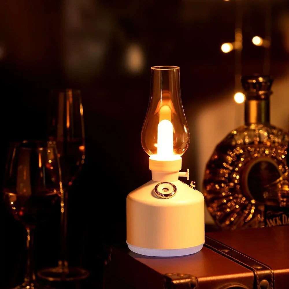 Nuevo humidificador de aire con lámpara retro de vela, difusor de aroma inalámbrico, aceite esencial recargable, 7 luces de colores, niebla fría para el hogar