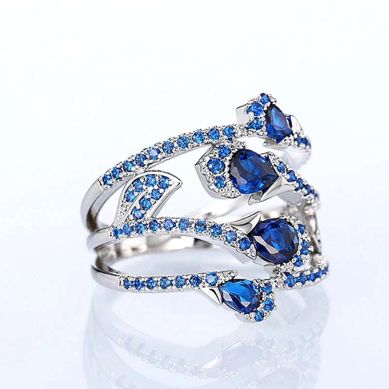 Huitan Gorgeous Blue Cubic Zirconia Wedding Rings for Women Newly Designed Fashionable Female Accessories Party Trendy Jewelry