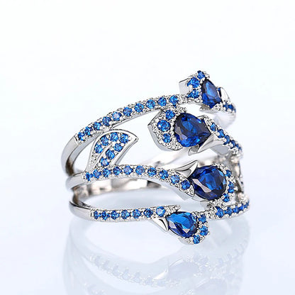 Huitan Gorgeous Blue Cubic Zirconia Wedding Rings for Women Newly Designed Fashionable Female Accessories Party Trendy Jewelry