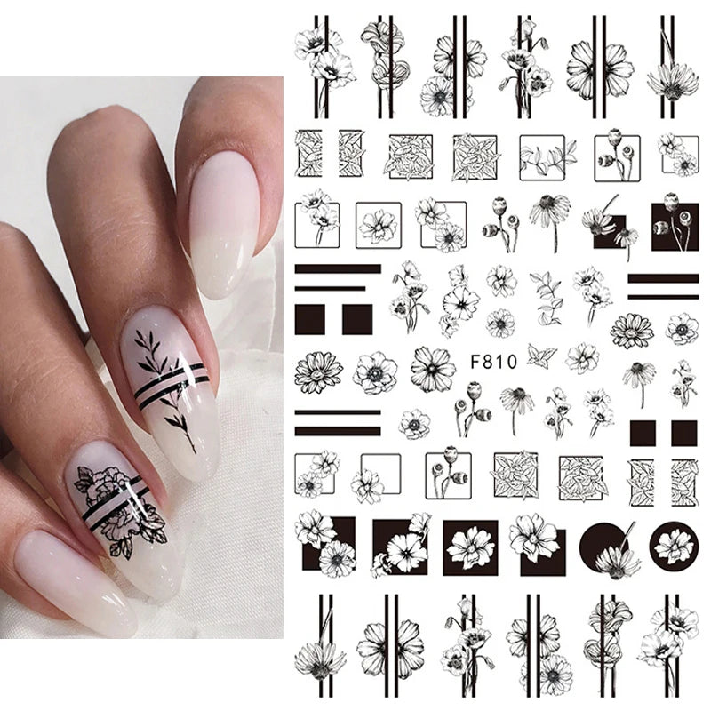 3d Nail Art Decals Tropical Palm Leaves Flowers Laces Faces Adhesive Sliders Nail Stickers Decoration For Nail Manicure