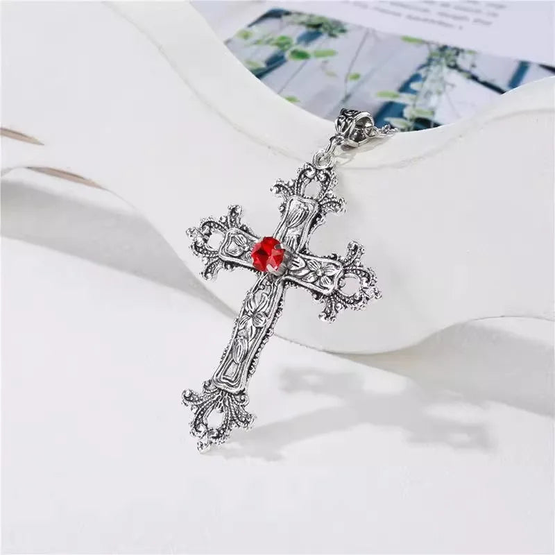 Y2K Gothic Punk Crystal Cross Pendant Necklace for Women Men, Clavicle Chain Lolita Choker Necklaces, Jewelry Gorgeous Party Gifts