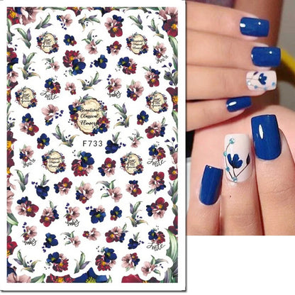 3d Nail Art Decals Tropical Palm Leaves Flowers Laces Faces Adhesive Sliders Nail Stickers Decoration For Nail Manicure