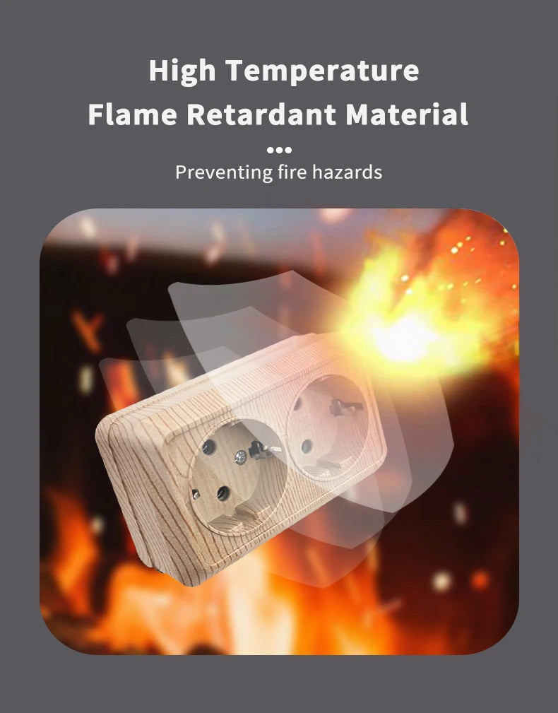 Wood Paint Wall Surface 2 Sockets Plugs EU Exterior Electrical Outlets With Ground Outdoor Power Socket Flame Retardant Plastic