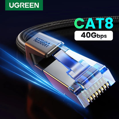 UGREEN CAT 8 Ethernet Cable High Speed Braided 40Gbps 2000Mhz Network LAN Cord RJ45 Shielded Indoor for Router PC PS5 Modem Xbox