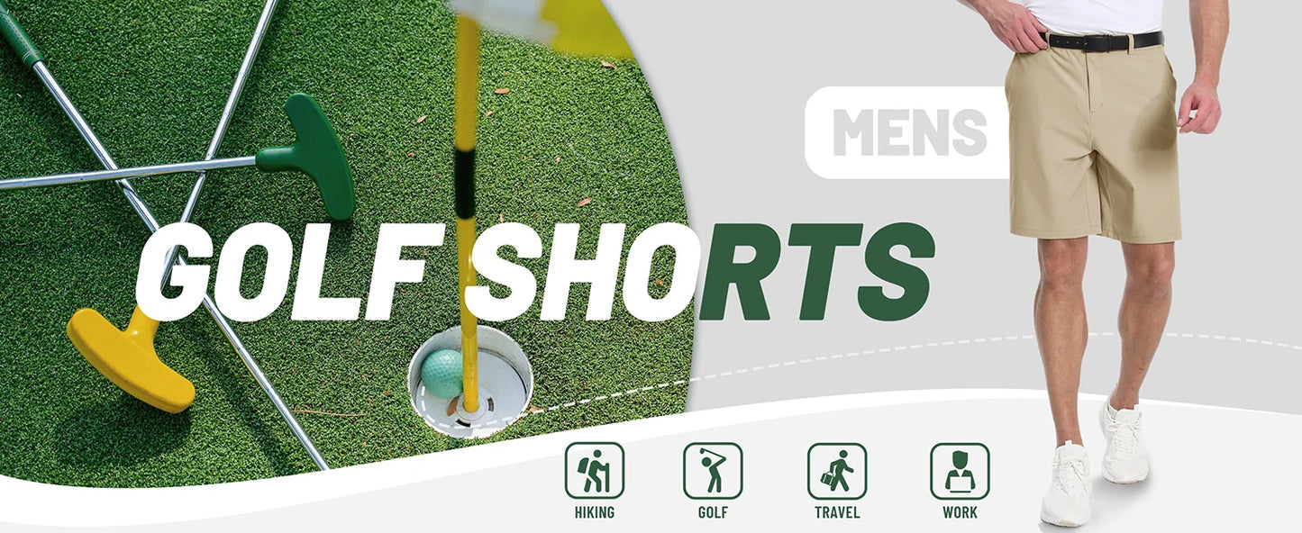 Golf Quick Dry Shorts, Men Stretch Lightweight Dress, Work Casual Shorts with 4 Pockets, Flat Front Hiking Shorts, TACVASEN