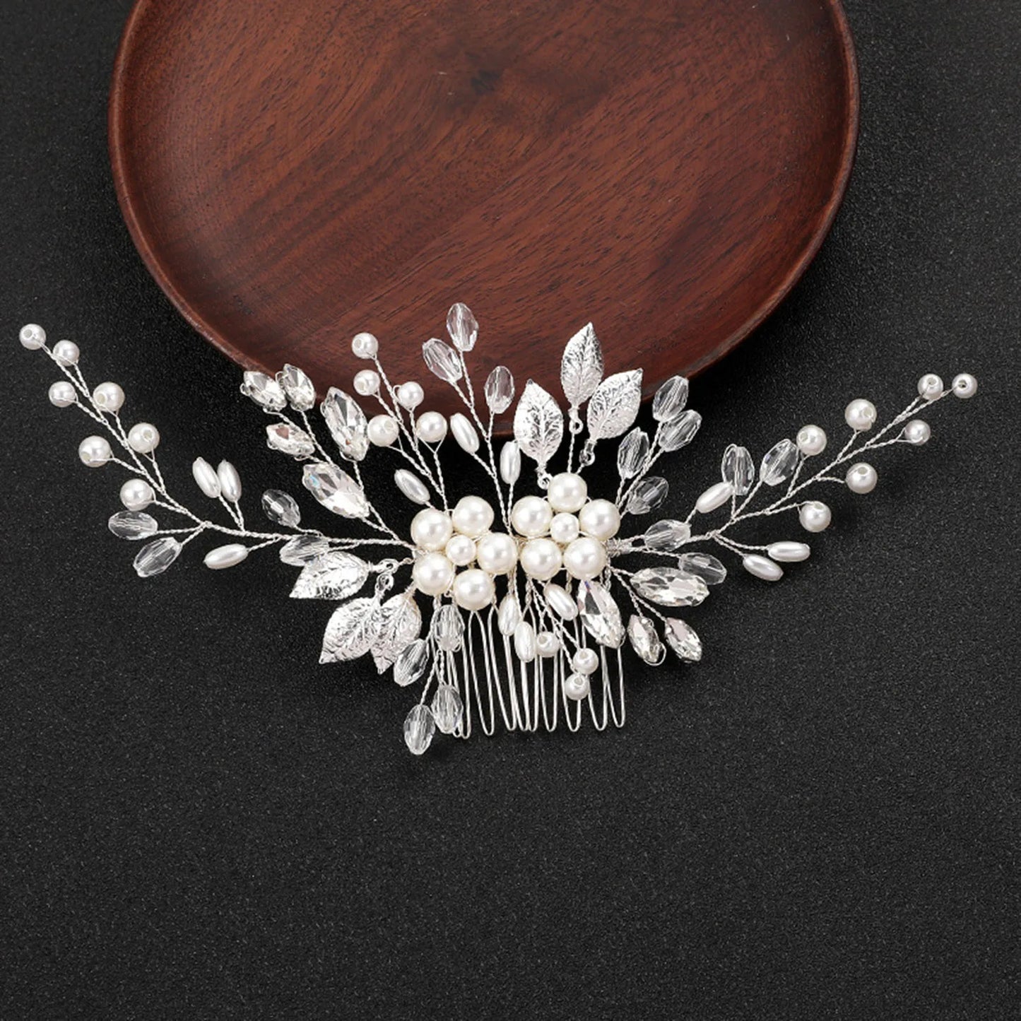 Crystal Pearl Hair Comb Clip Pin Alloy Leaf Hair Comb Handmade Headband Tiara For Women Bride Wedding Hair Accessories Jewelry