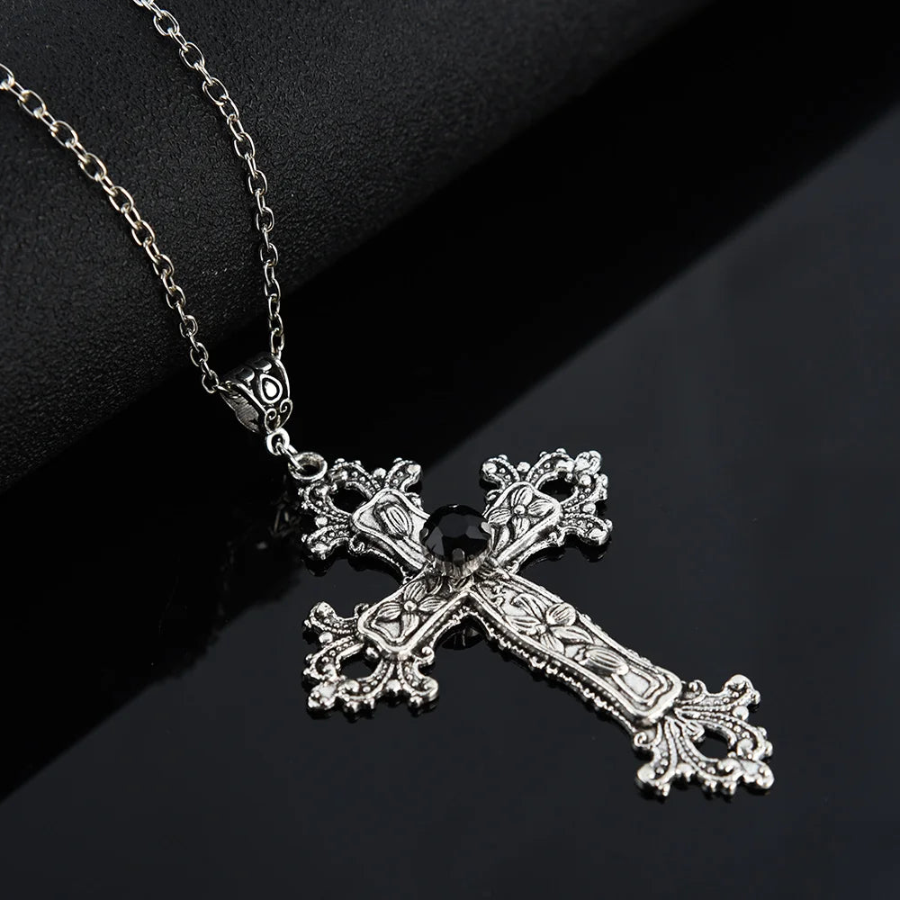 Y2K Gothic Punk Crystal Cross Pendant Necklace for Women Men, Clavicle Chain Lolita Choker Necklaces, Jewelry Gorgeous Party Gifts