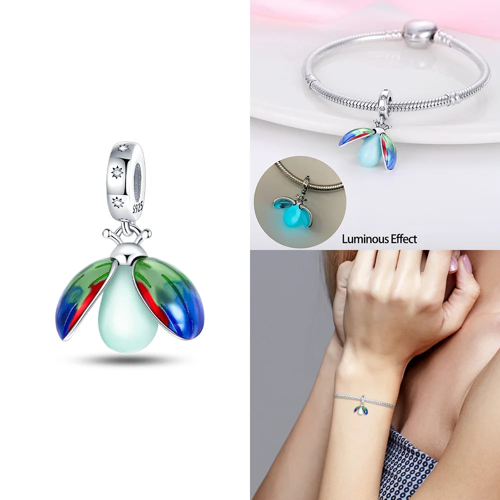Charms 925 Silver Blue Original Stars Heart Zircon Chameleon Panda Glass Beads Fit Bracelet Jewelry Women Diy Accessories