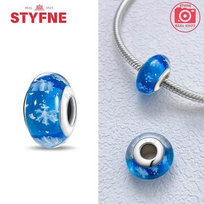 925 Sterling Silver Blue Series Crystal Enamel Murano Charm Bead Fits Original Bracelet for Women DIY Fine Jewelry Gifts
