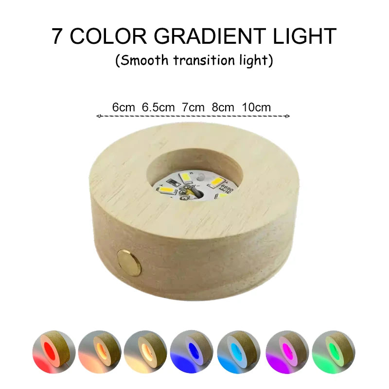Creative DIY Wooden Luminous Lamp Holder Touch Switch Rechargeable LED Light Display Base Crystal Glass Resin Art Ornament