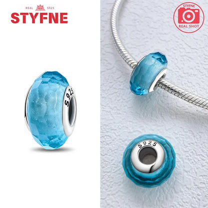 925 Sterling Silver Blue Series Crystal Enamel Murano Charm Bead Fits Original Bracelet for Women DIY Fine Jewelry Gifts