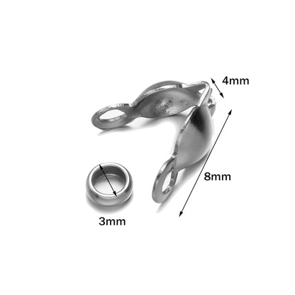 50pcs Stainless Steel Crimp Bead Tips Knot Covers Clamshell Fold-Over Bead Tips with 50pcs End Caps for Jewelry Making Craft DIY