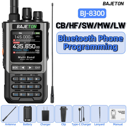 BAJETON BJ-8300 Walkie Talkie 10W Tri Power SW MW LW AM SSB CB Receive Wireless Bluetooth Phone Programming NOAA Two Way Radio